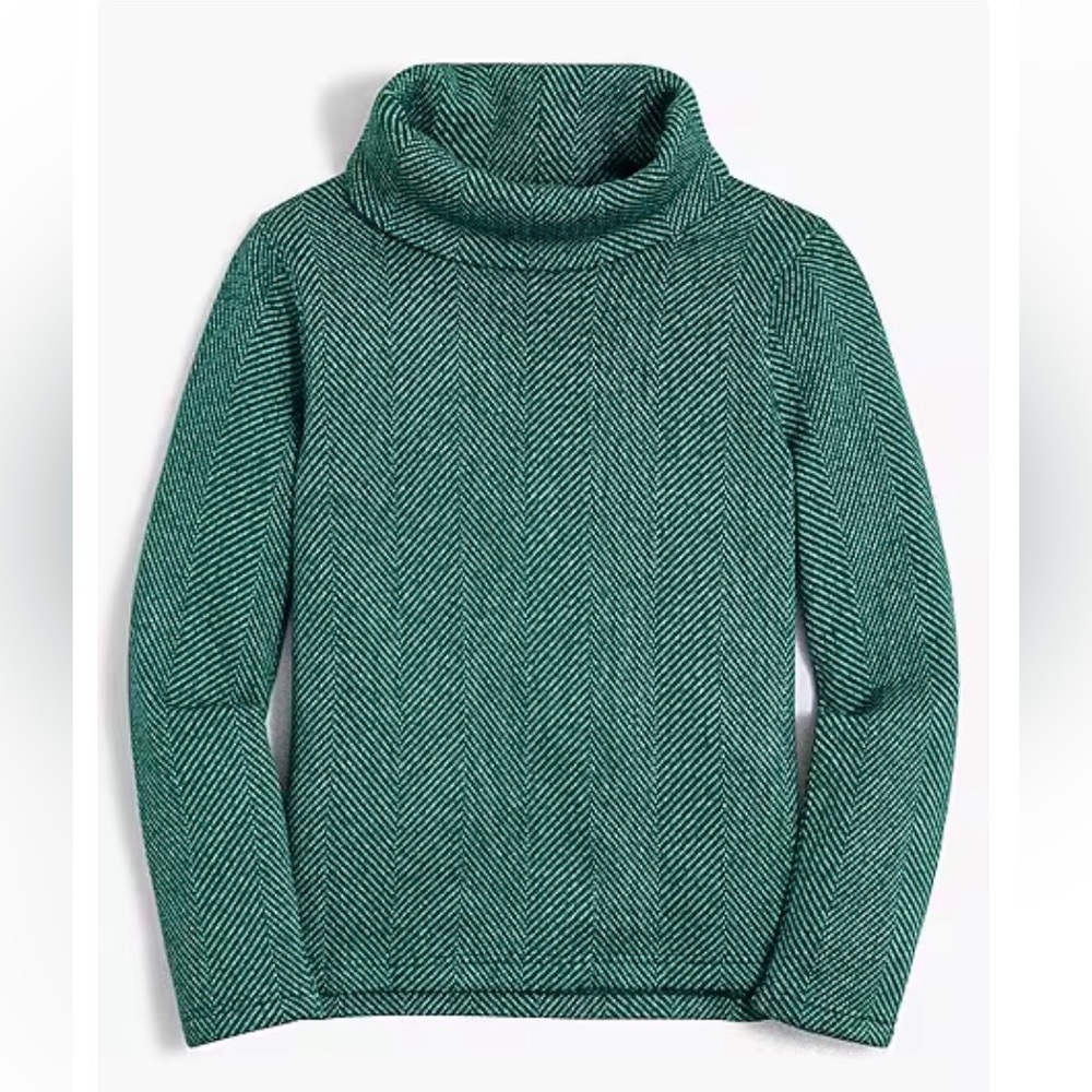 J. Crew Factory Academic Green Herringbone Funnelneck Sweater